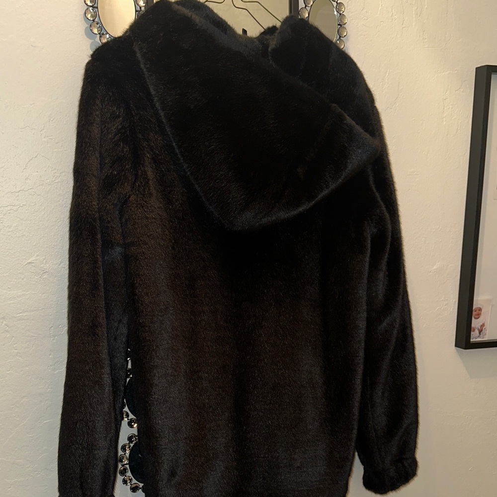 Helmut Lang Black Faux Fur Jacket with Hood EUC! - Picture 3 of 13